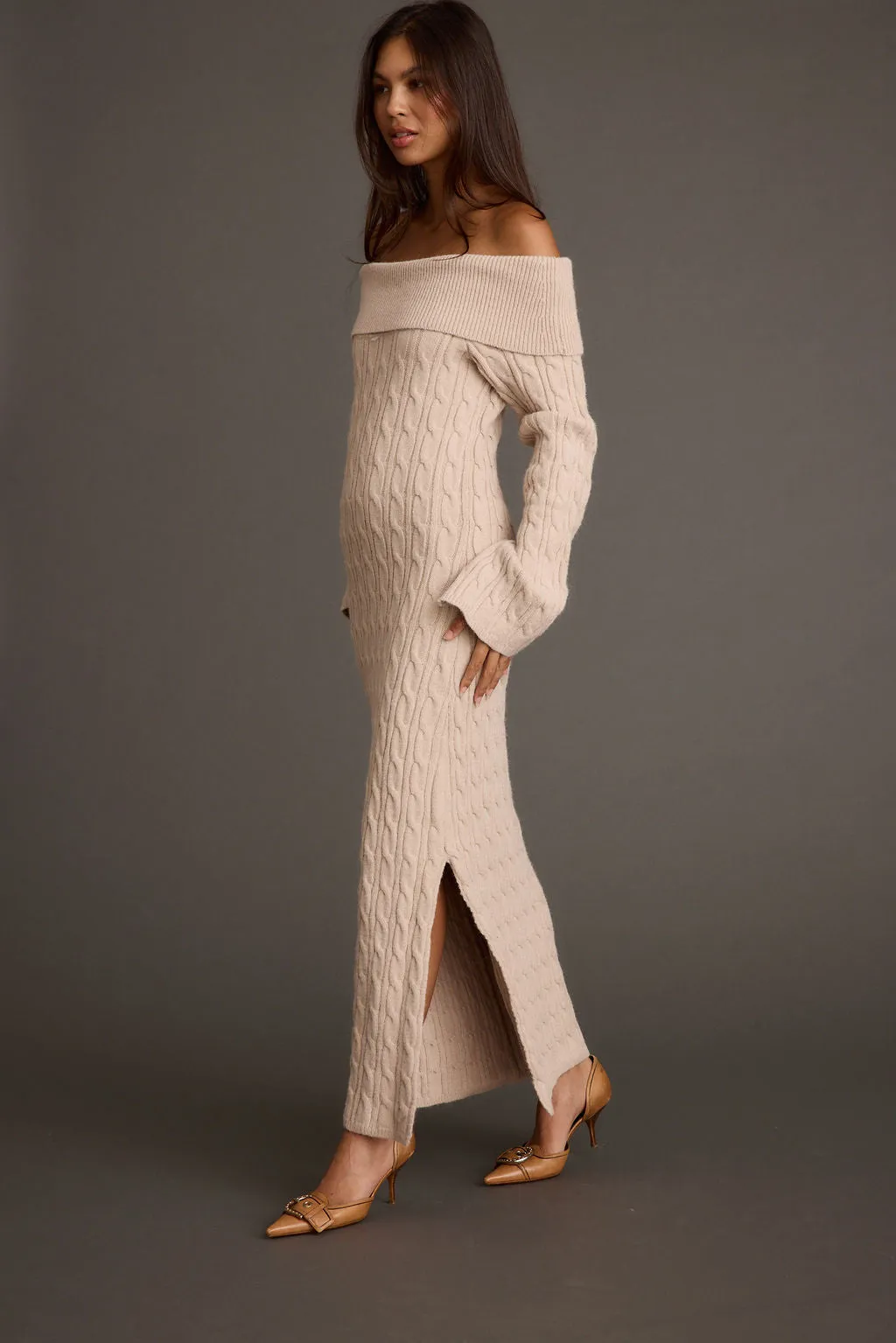 Calm Energy Modern Aesthetic Rhiannon Dusty Rose Sweater Maxi Dress
