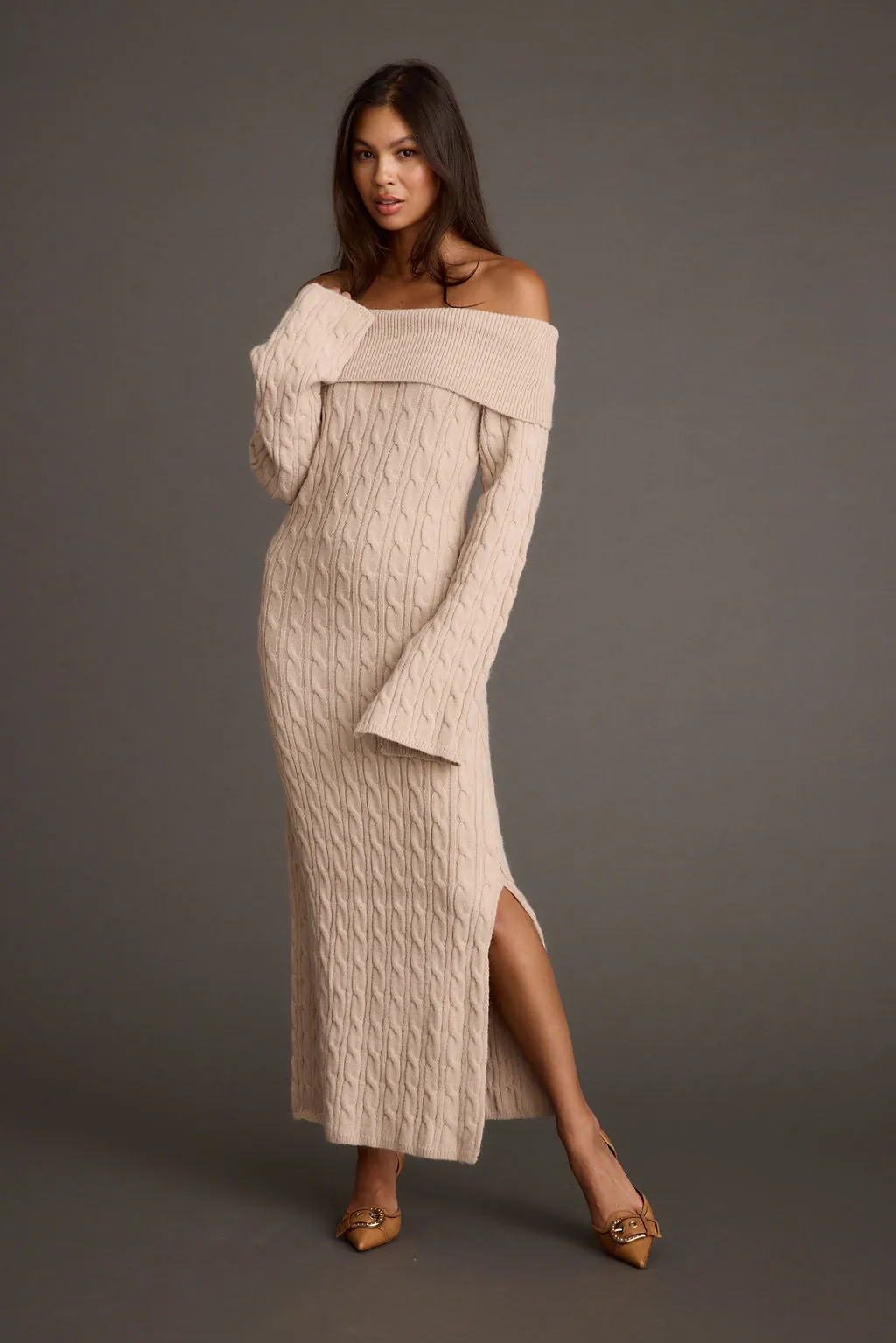 Striped-Pattern Rhiannon Dusty Rose Sweater Maxi Dress