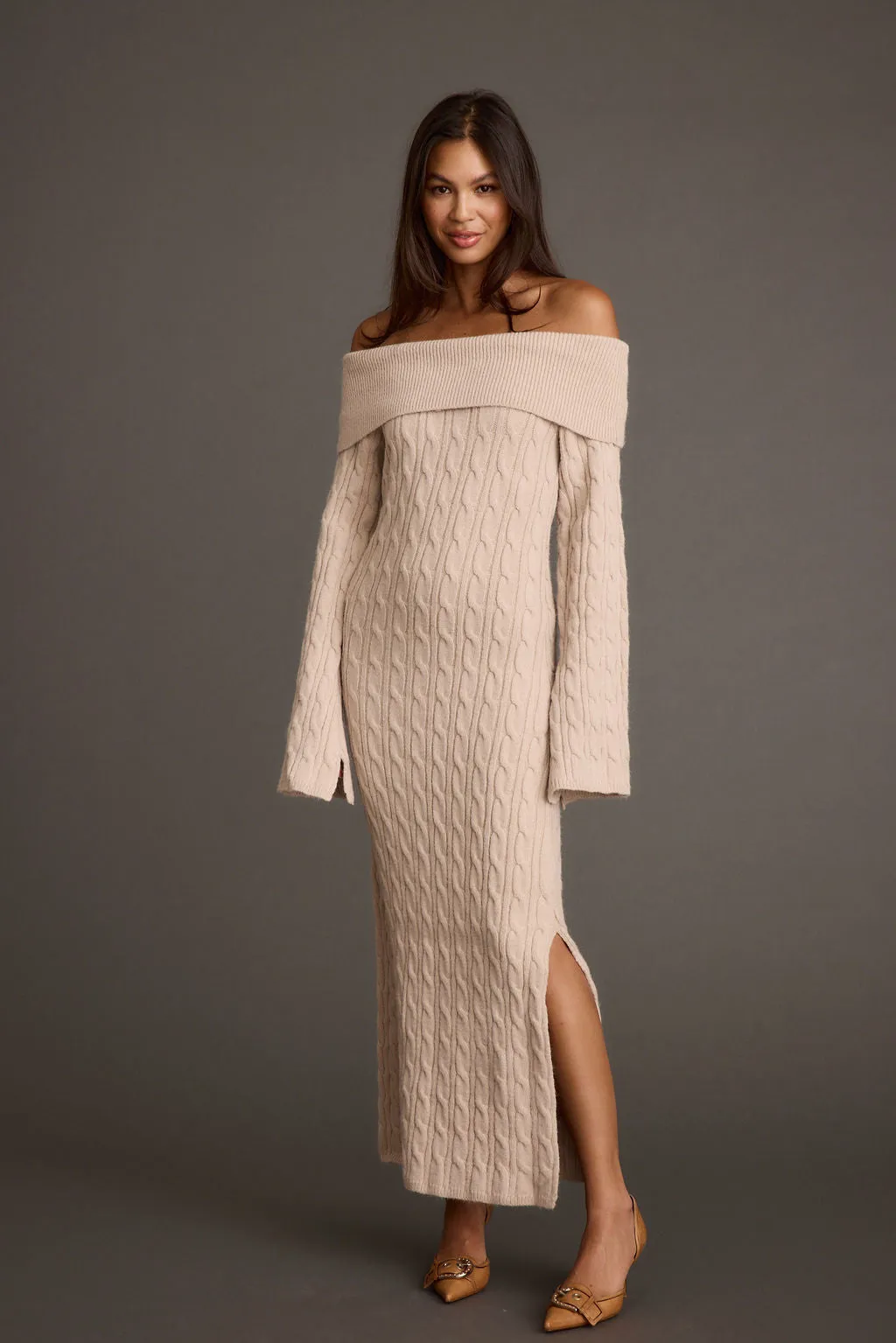 Rhiannon Dusty Rose Sweater Maxi Dress Pastel-Tone Cool Draping