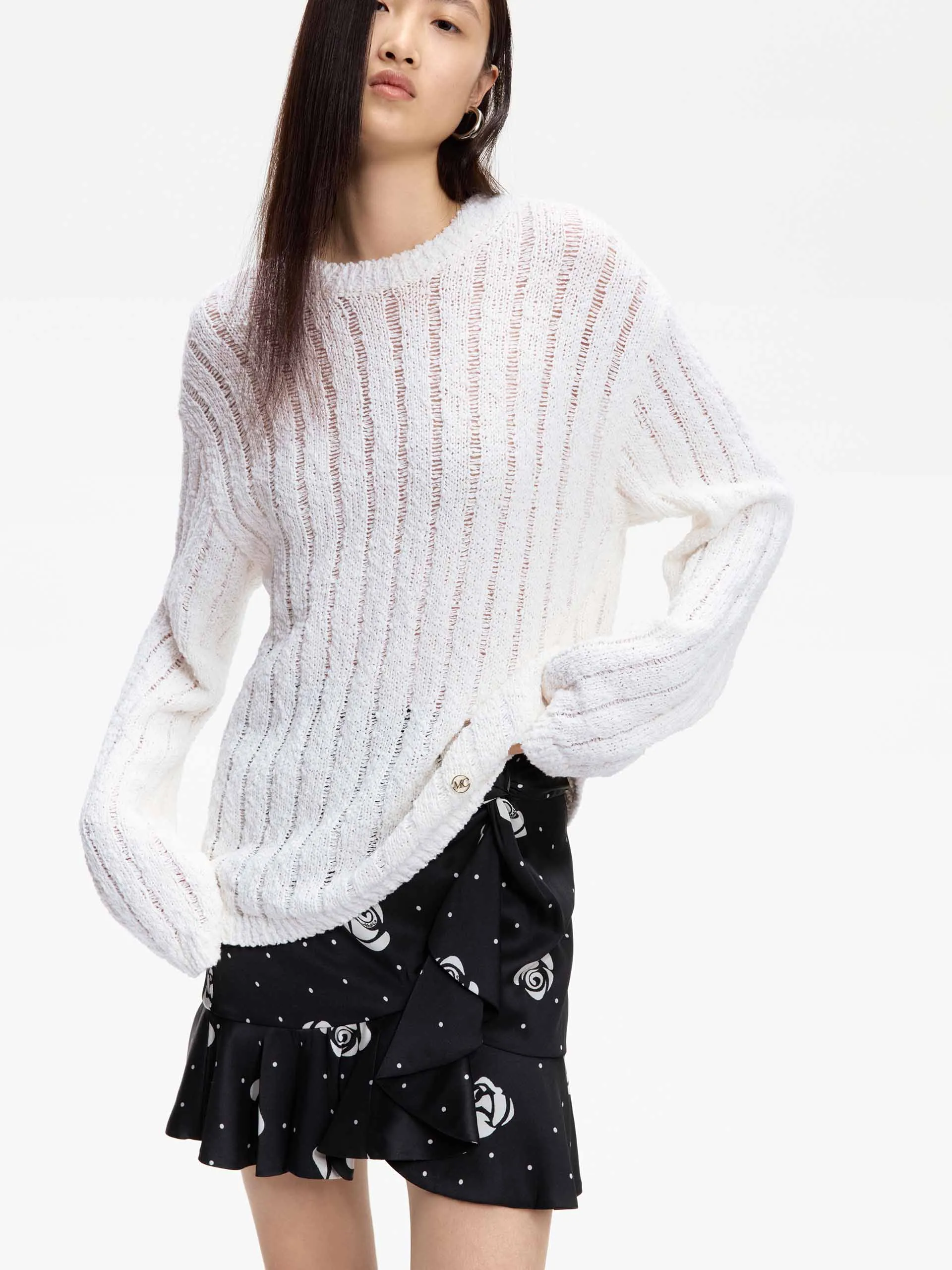 Ribbed Cotton Blend Sweater Anti Pilling Surface