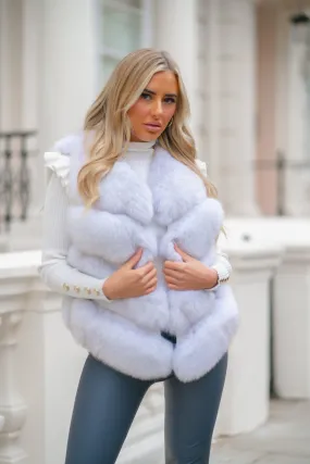Low Maintenance Fabric Noise Reduced Fastener System Ice Grey Luxury Fur 4 Row Gilet