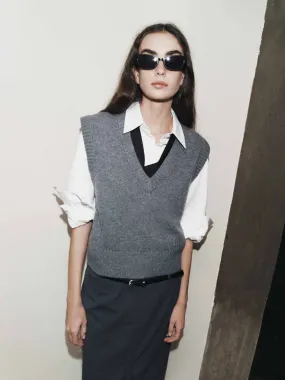Cozy Basics Ribbed Trim Knit Vest