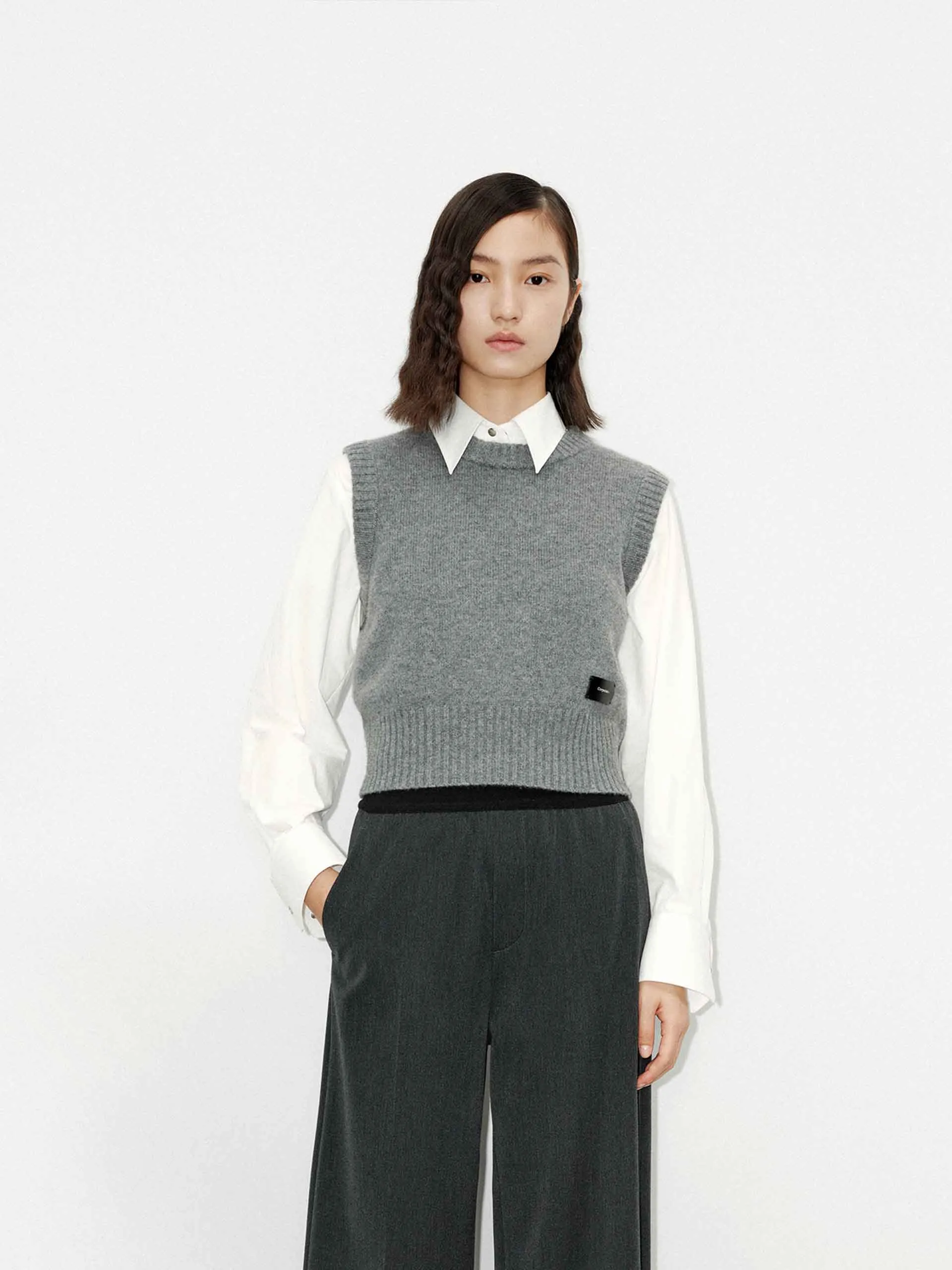 Layered Fashion Ribbed Trim Knit Vest