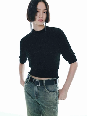 Ribbed Trim Knitted Top Reinforced Neckline Urban Layer