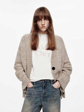 Ripped Detail Wool Cardigan Street Comforted Layered Stitch Details