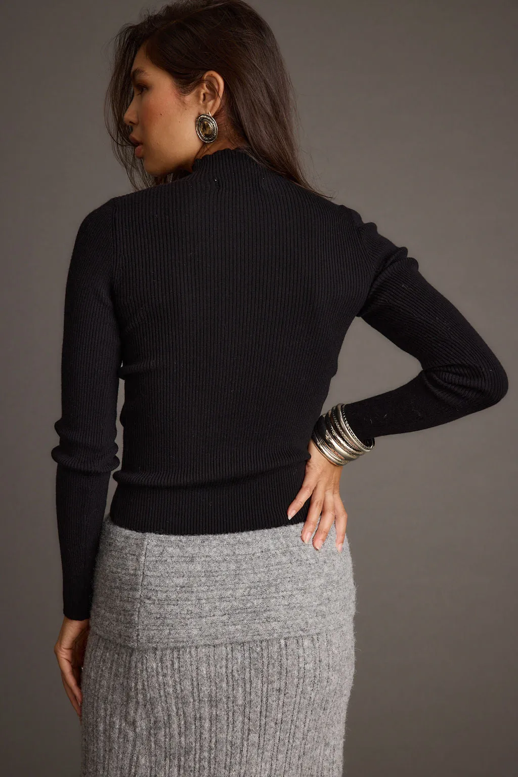 No pockets Hemmed Robbie Black Long Sleeve Turtleneck