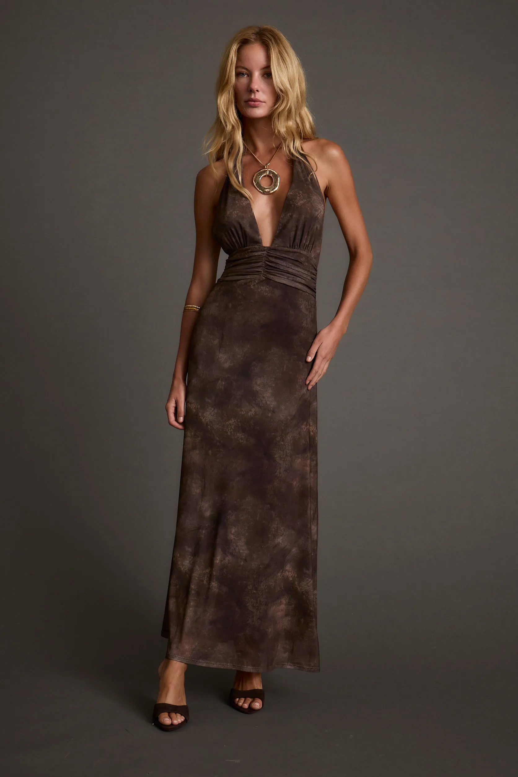 Stylish day dress Modern Twist Rosalia Brown Mesh Maxi Dress