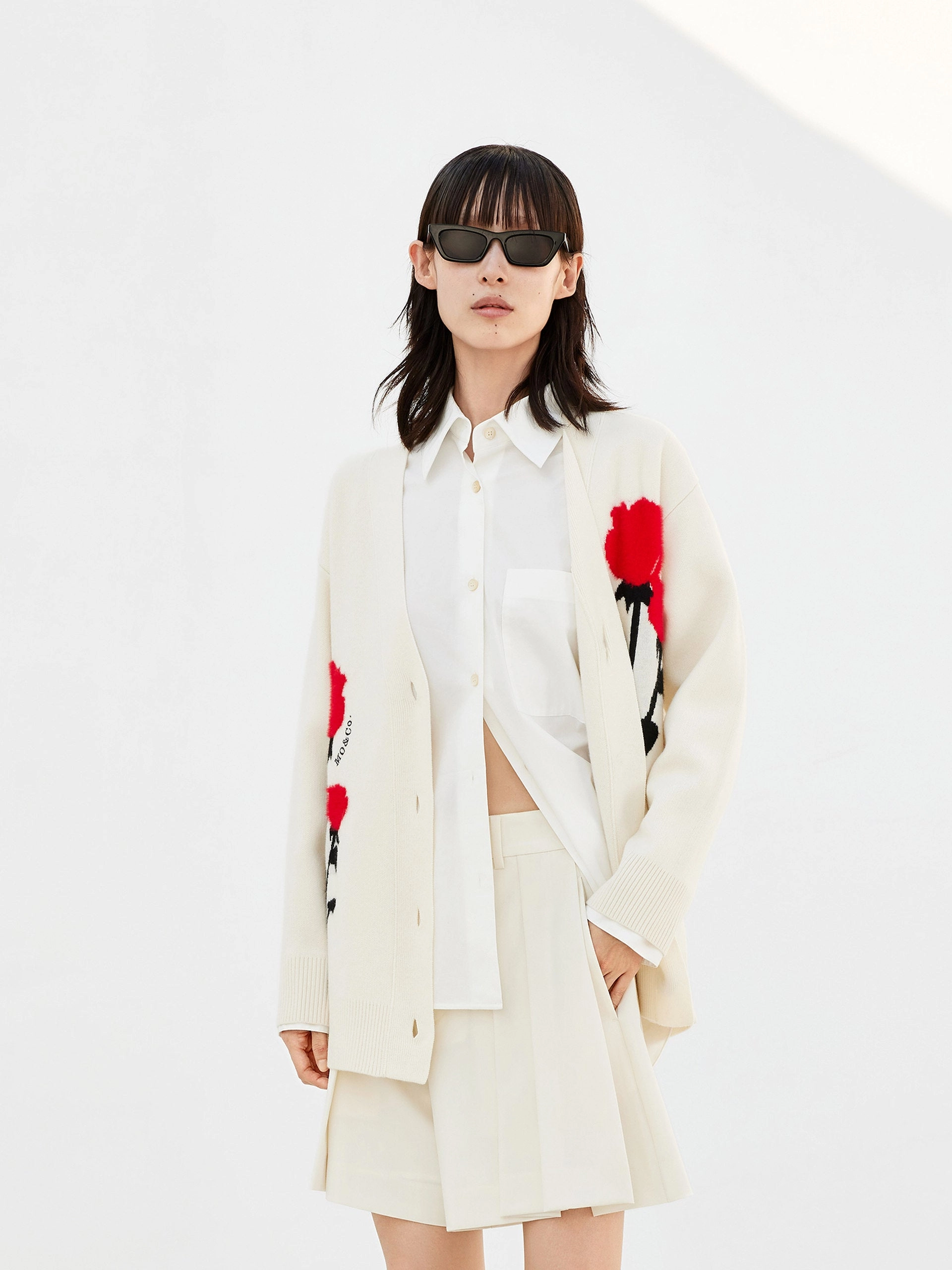 Rose Embroidered Wool Cardigans Chunky Cable Knit
