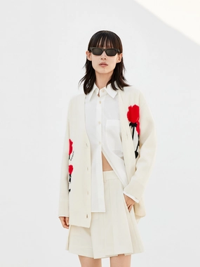 Easy Draping Rose Embroidered Wool Cardigans
