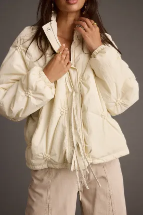 Rosey Cream Zip Front Puffer Coat Island area Moisture wicking