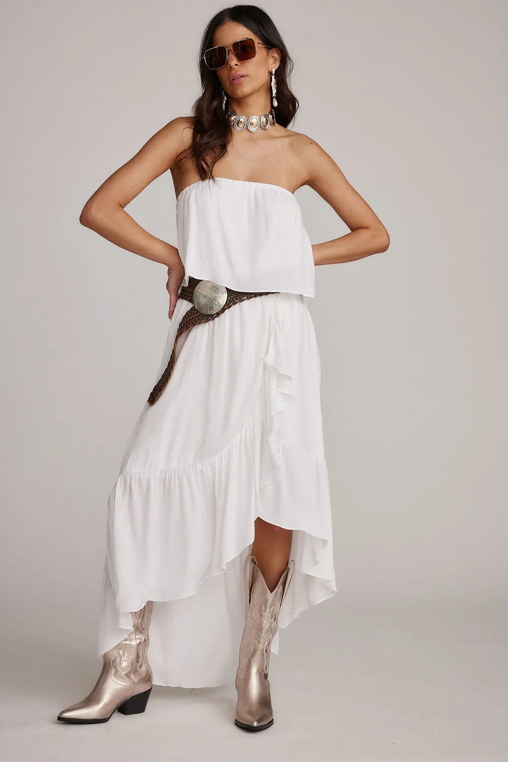 Layered Texture Nordic Calm Rosie White Strapless Dress