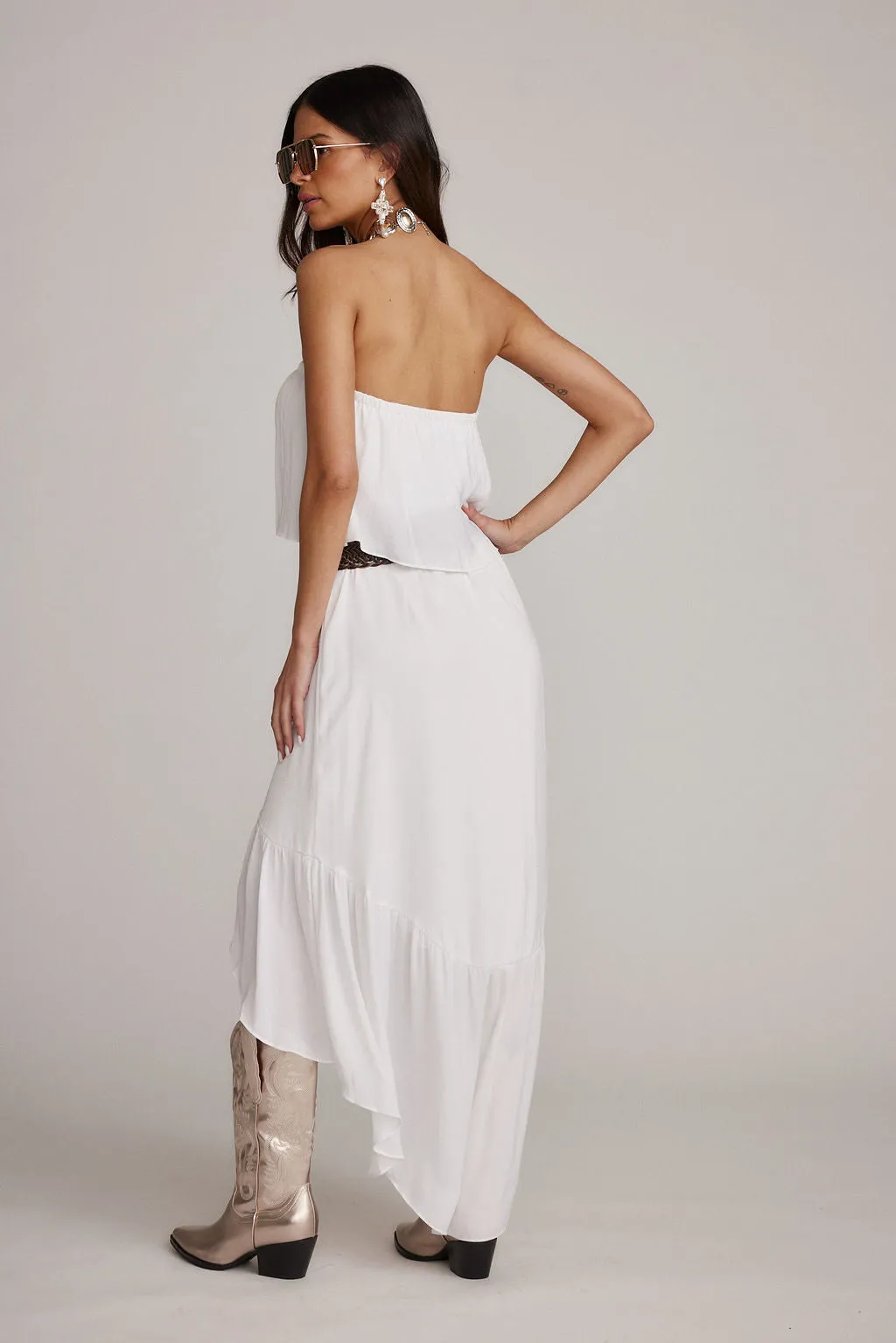 Rosie White Strapless Dress Buckle-Detail Soft Contour