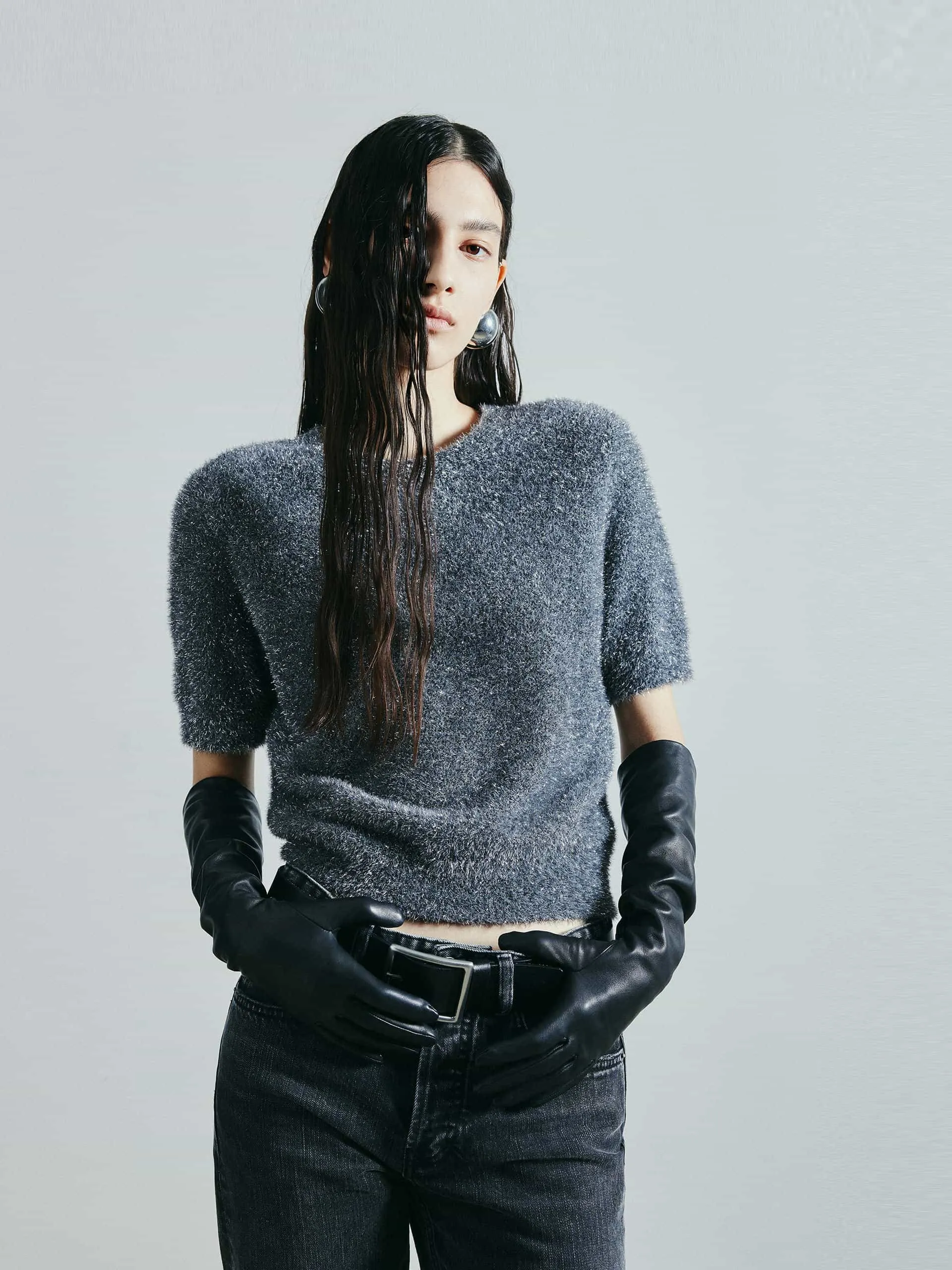 Round Neck Knit Top Casual Knit Cozy Waistband