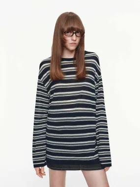 Round Neck Striped Sweater Odor Control Technology Timeless Layering