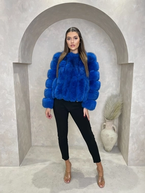 Royal Blue Luxury Fur Vertical Pelt Coat Versatile Design ReinforcedElasticHem