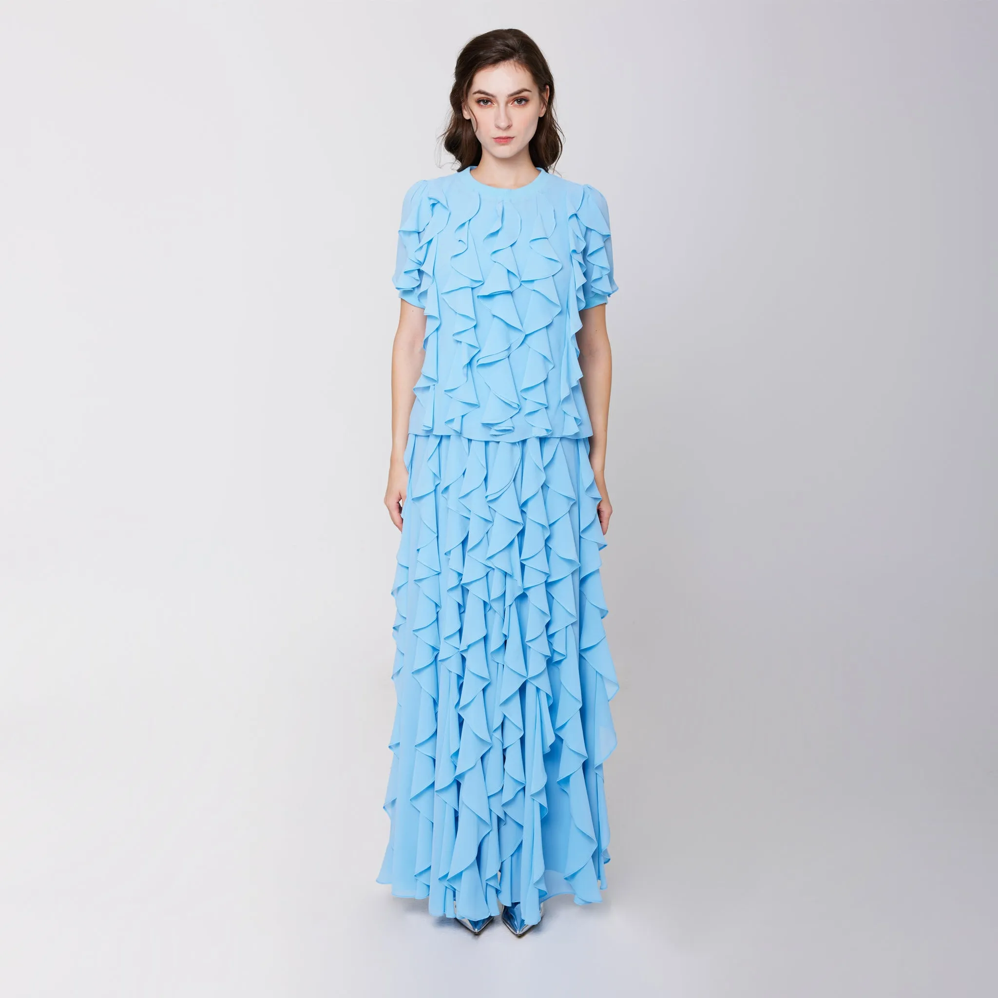 Casual Outfit Roll Up Fasten Ruffled Slit Skirt