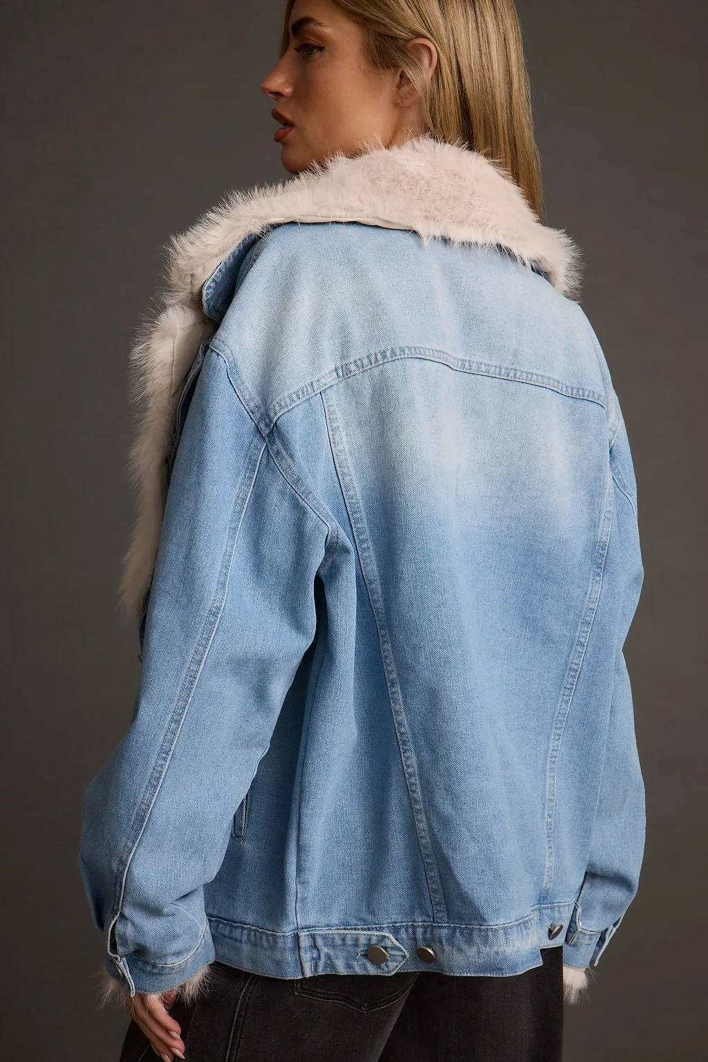 Rylee Denim Jacket with Faux Fur Trim QuickRelease Buckles