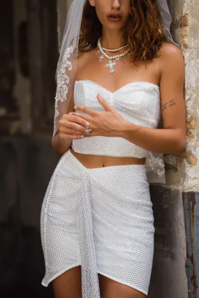 Sabrina Rhinestone Mesh Mini Skirt Artisanal Craft Neat Look