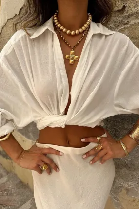 Easter Glossy San Vito White Button Down Long Sleeve Top