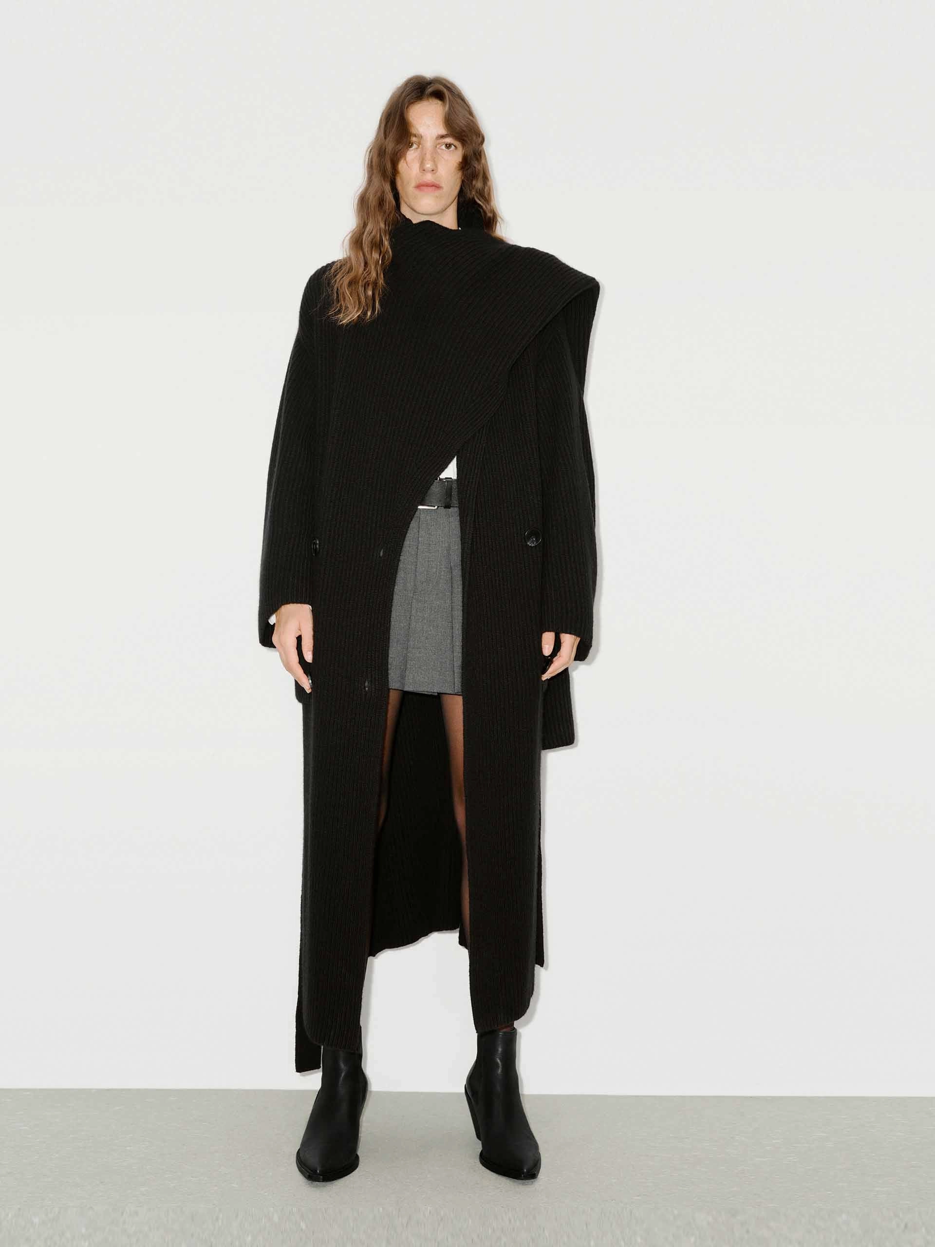 Thermal Retention Lining Scarf Collar Longline Cardigan