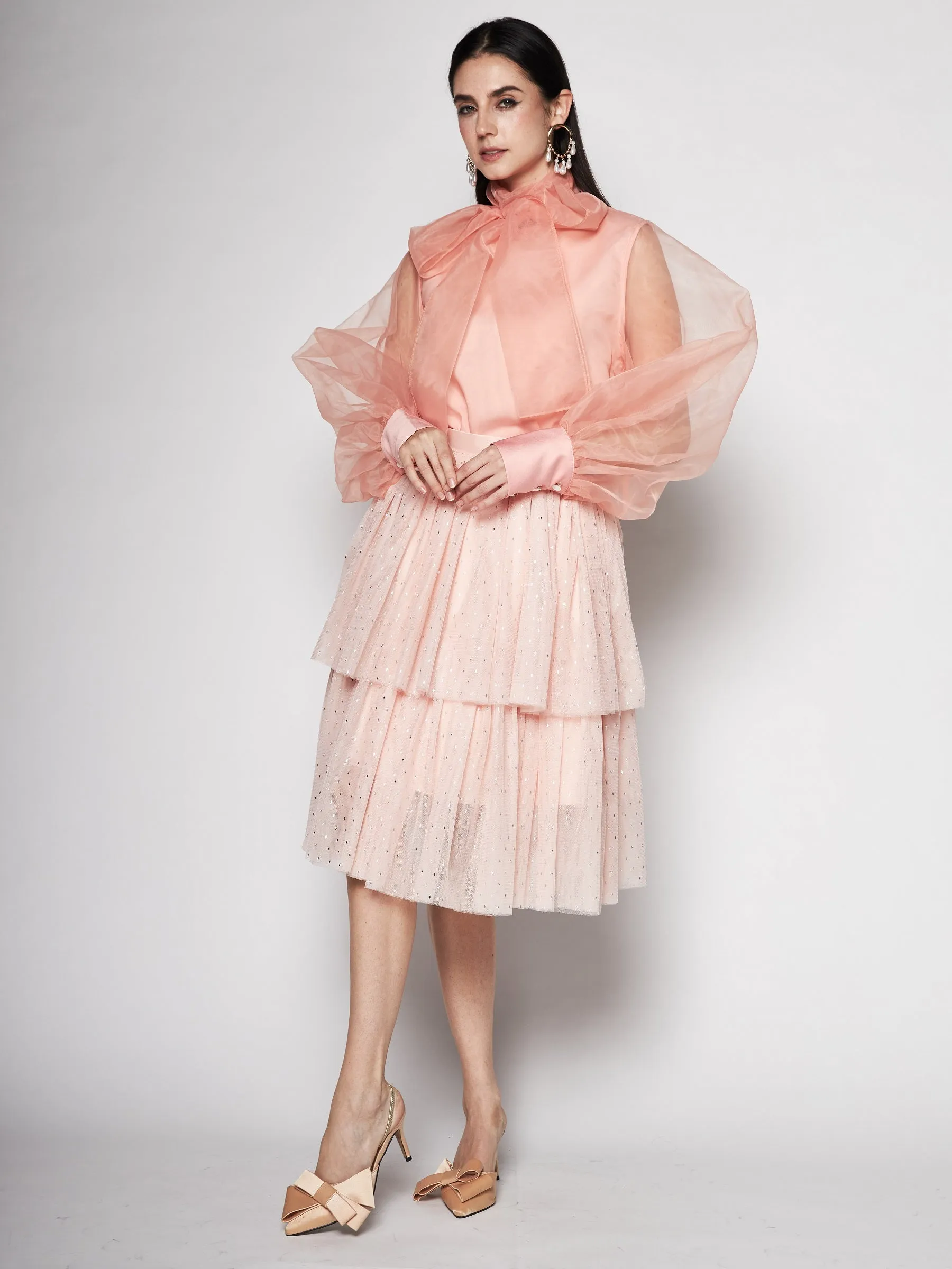 Asymmetric Tulle Midi Skirt Breathable Lining Fashion Style
