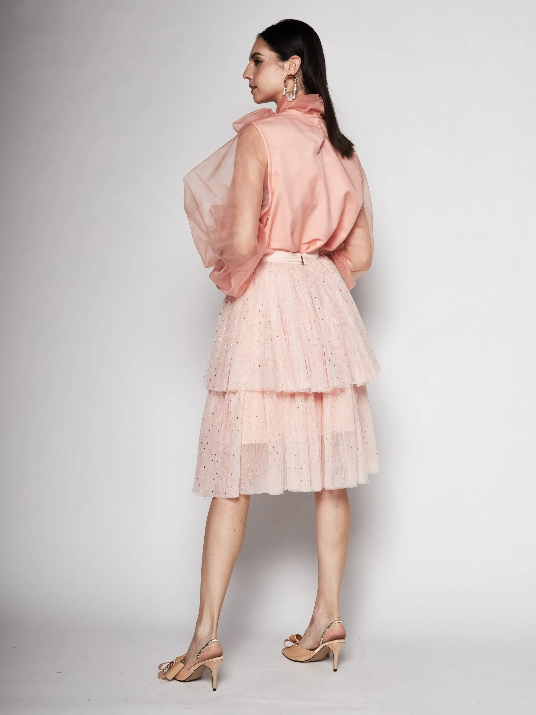 Wrinkle Resistant Finish Visual Outfit Asymmetric Tulle Midi Skirt