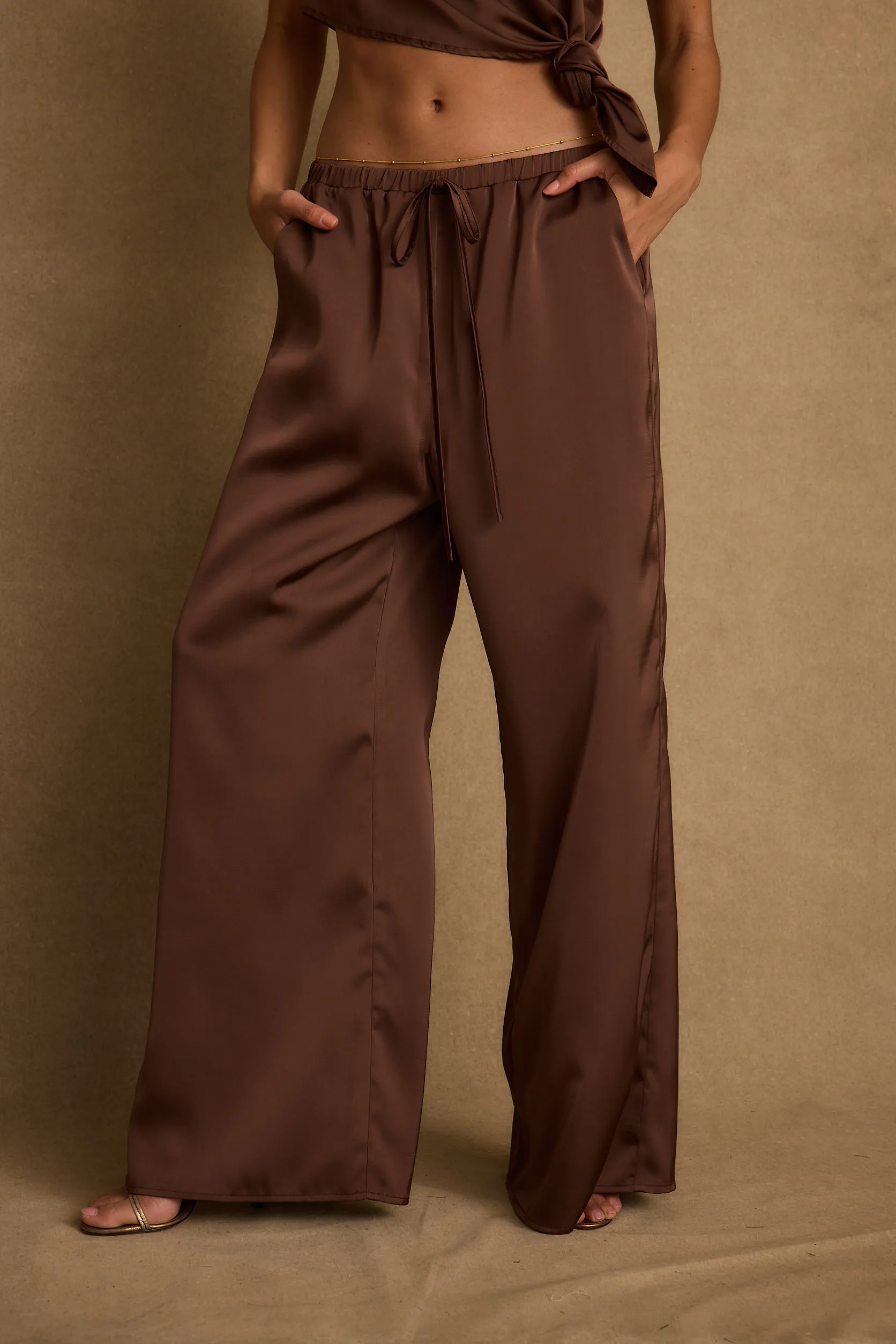 Estelle Espresso Satin Pant Quick Comfort Fit Minimal Design