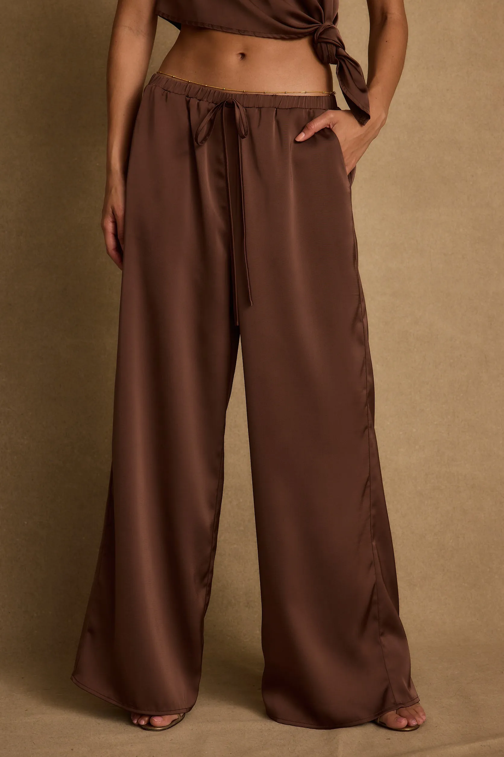 Stretch Panel Everyday Must-have Estelle Espresso Satin Pant