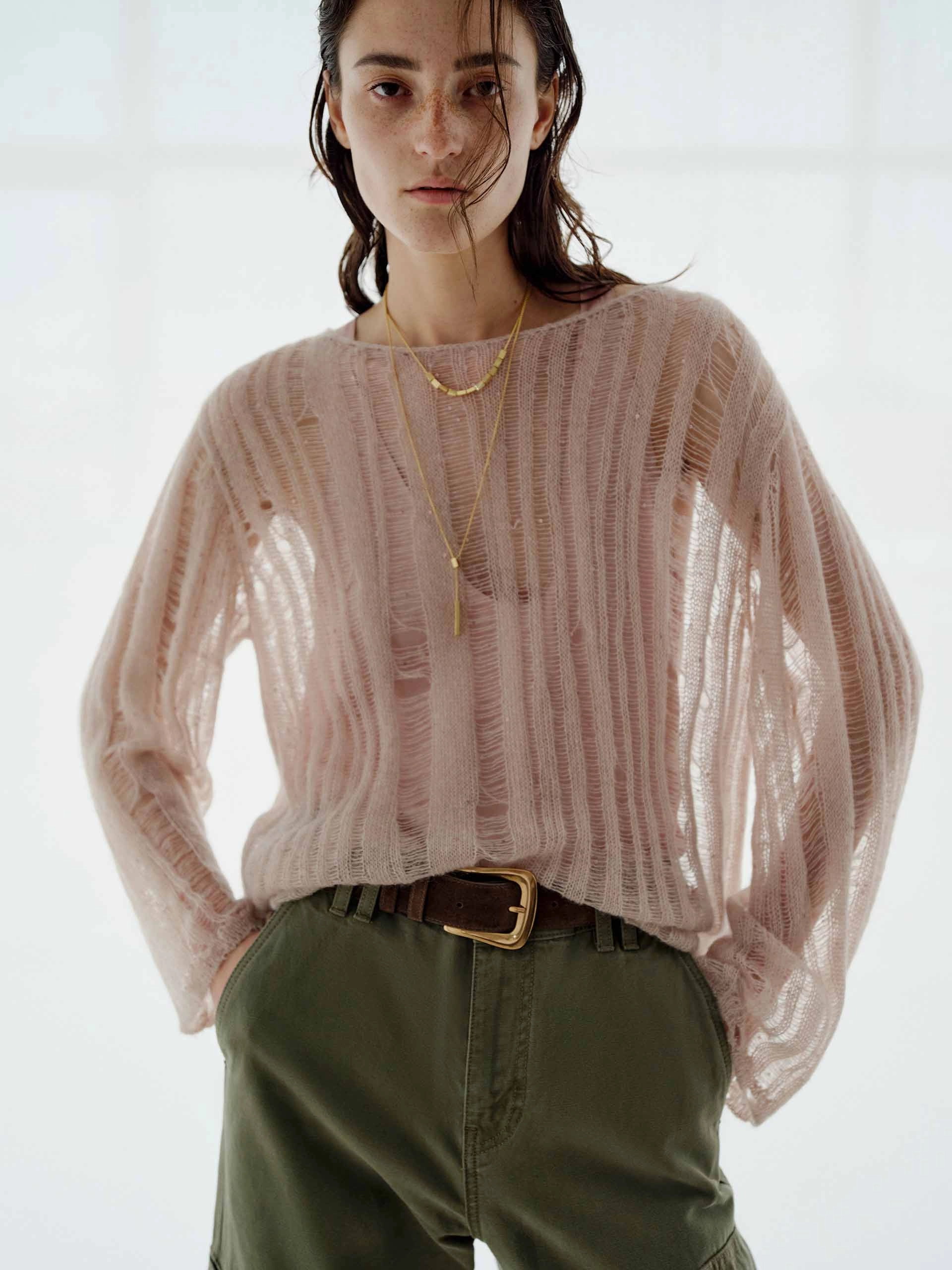 Sequin Open Knitted Top Thermal Air Pocket