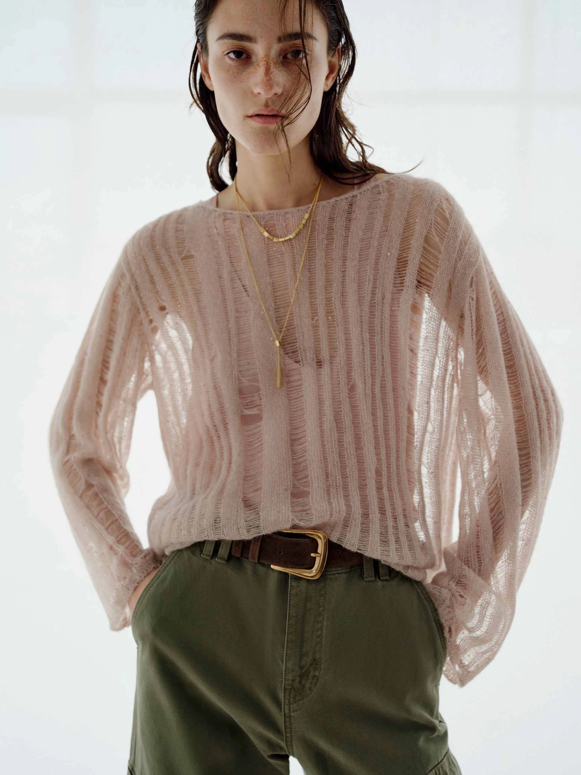 Sequin Open Knitted Top Layered Ventilation Design