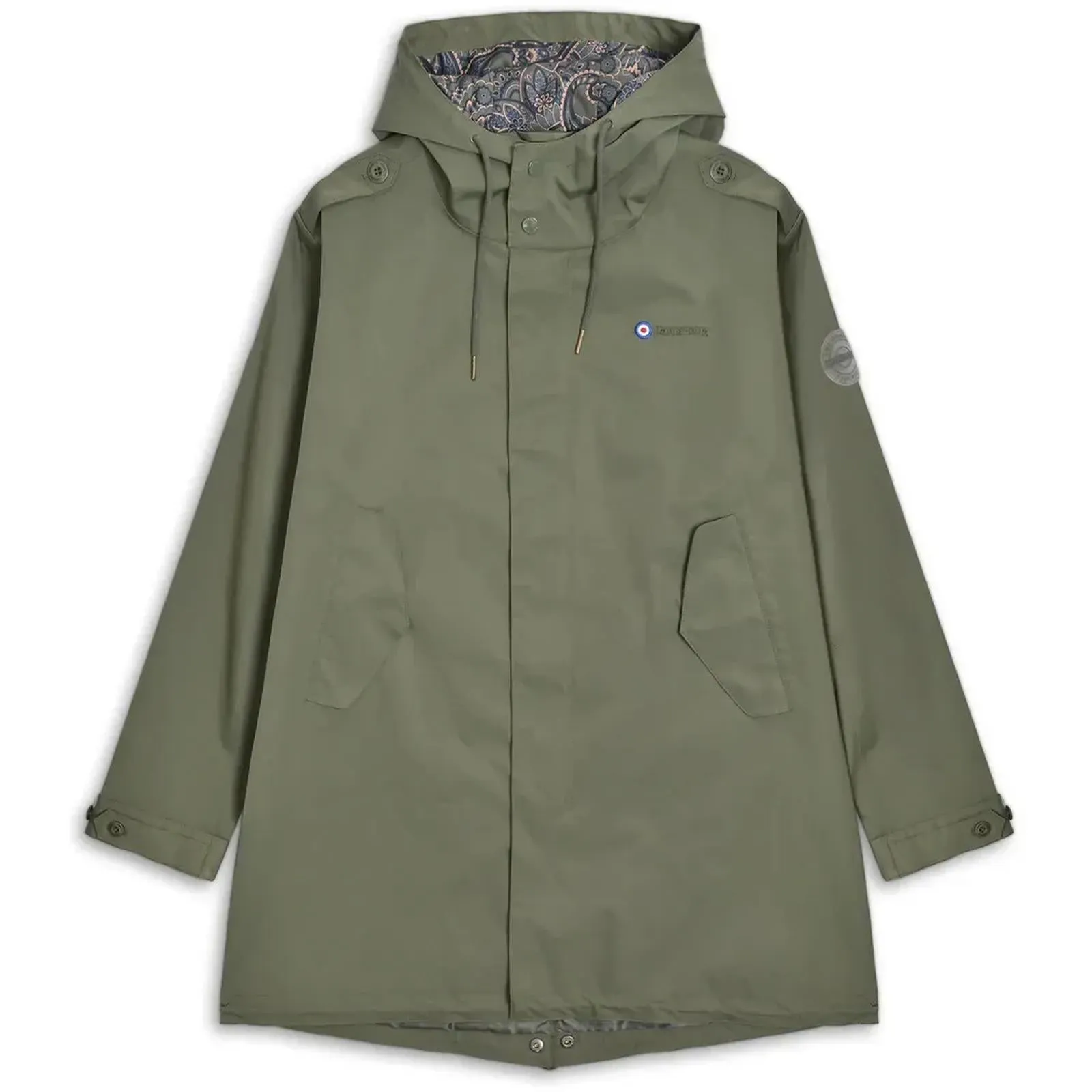 Non Restrictive Armholes Airtight Fasteners Lambretta Mens Waterproof Paisley Lined Parka - Khaki