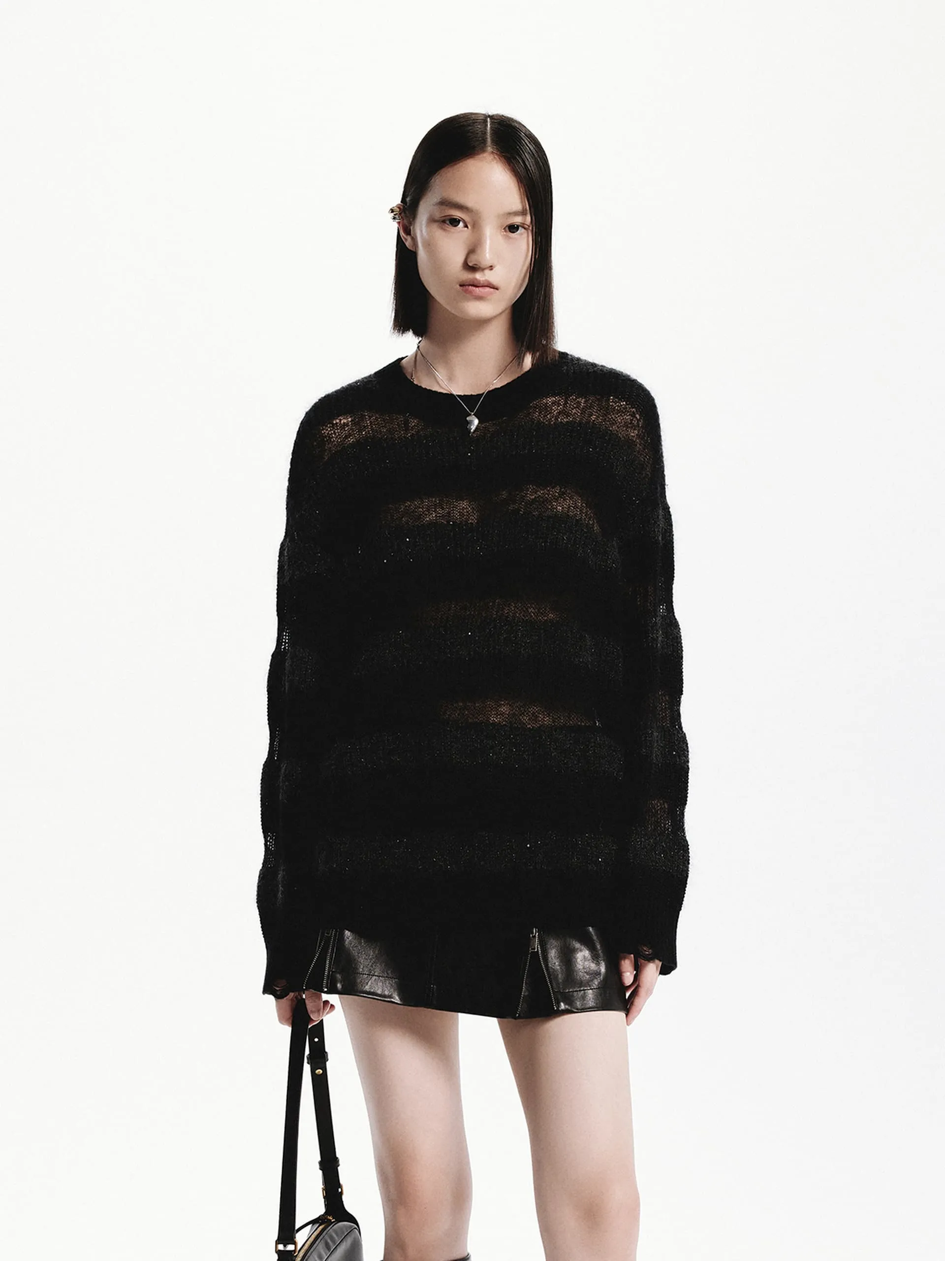 Light Stretch Wear Sheer Distressed Sweater
