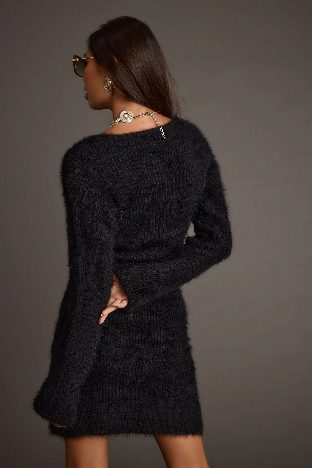 Shiloh Black V-Neck Sweater Mini Dress Timeless Comfort Wear