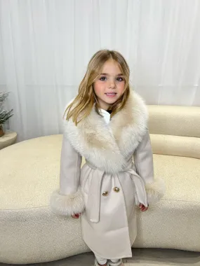 Airtight Fasteners ErgonomicSleeveCut Childrens Light Beige Luxury Fur Cashmere Coat