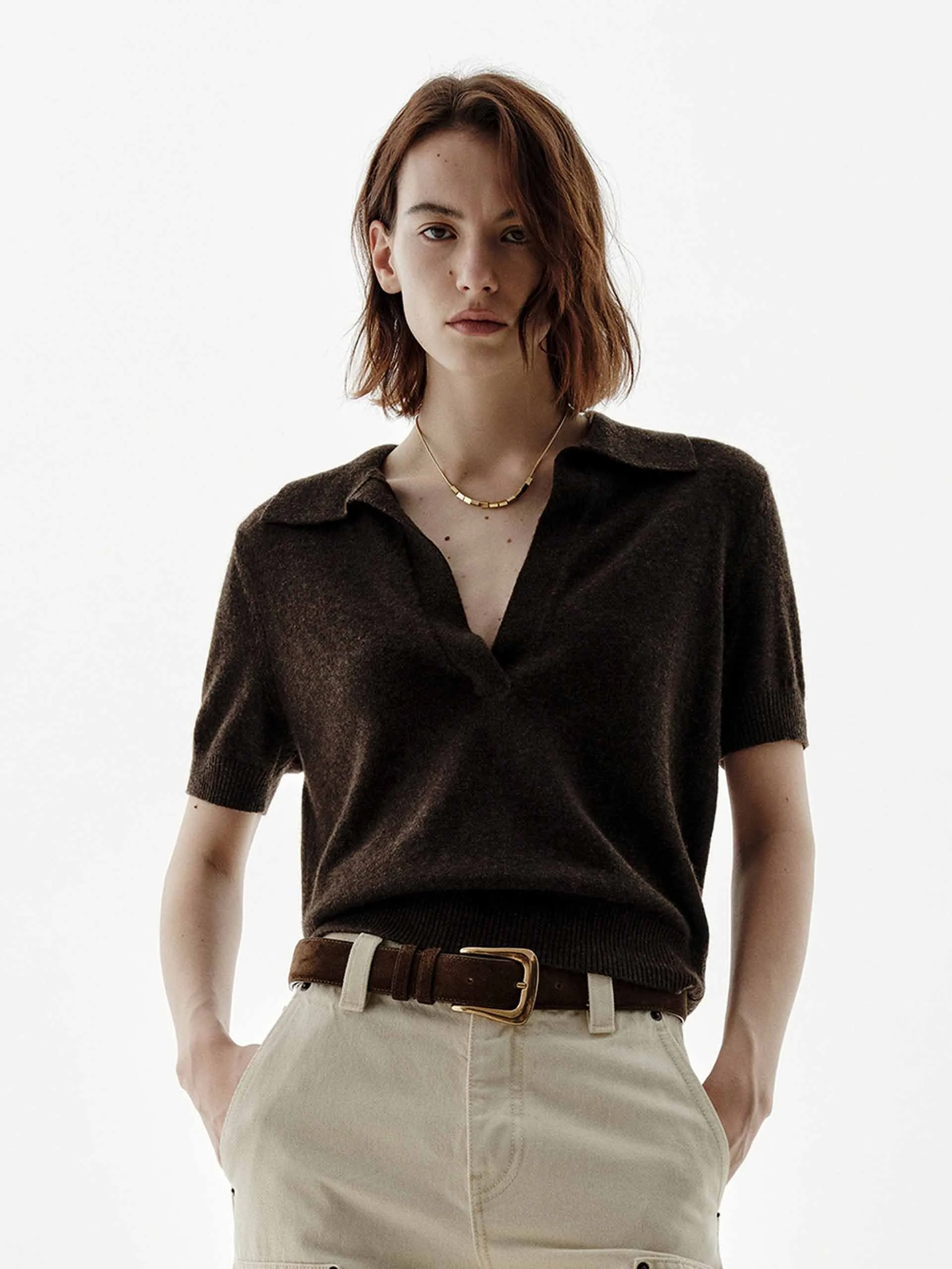 Short Sleeves V-neck Sweater Comfort Knitwear