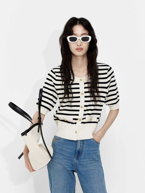 NonIrritating Seams Morning Chill Short Sleeve Striped Cardigan