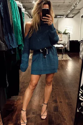 Perfect Fit Sophisticated Cut Jeni Teal Mini Sweater Dress