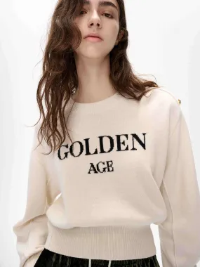 Letter Print Wool Sweater Yarn Dyed Fabric Soft Knit Piece