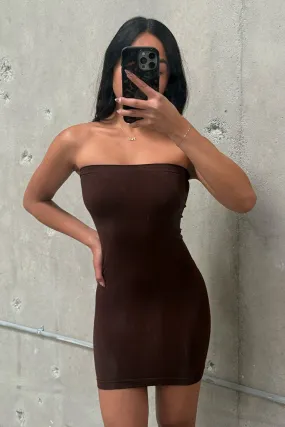 Cozy Look Raw-Hem Norma Brown Strapless Under Dress