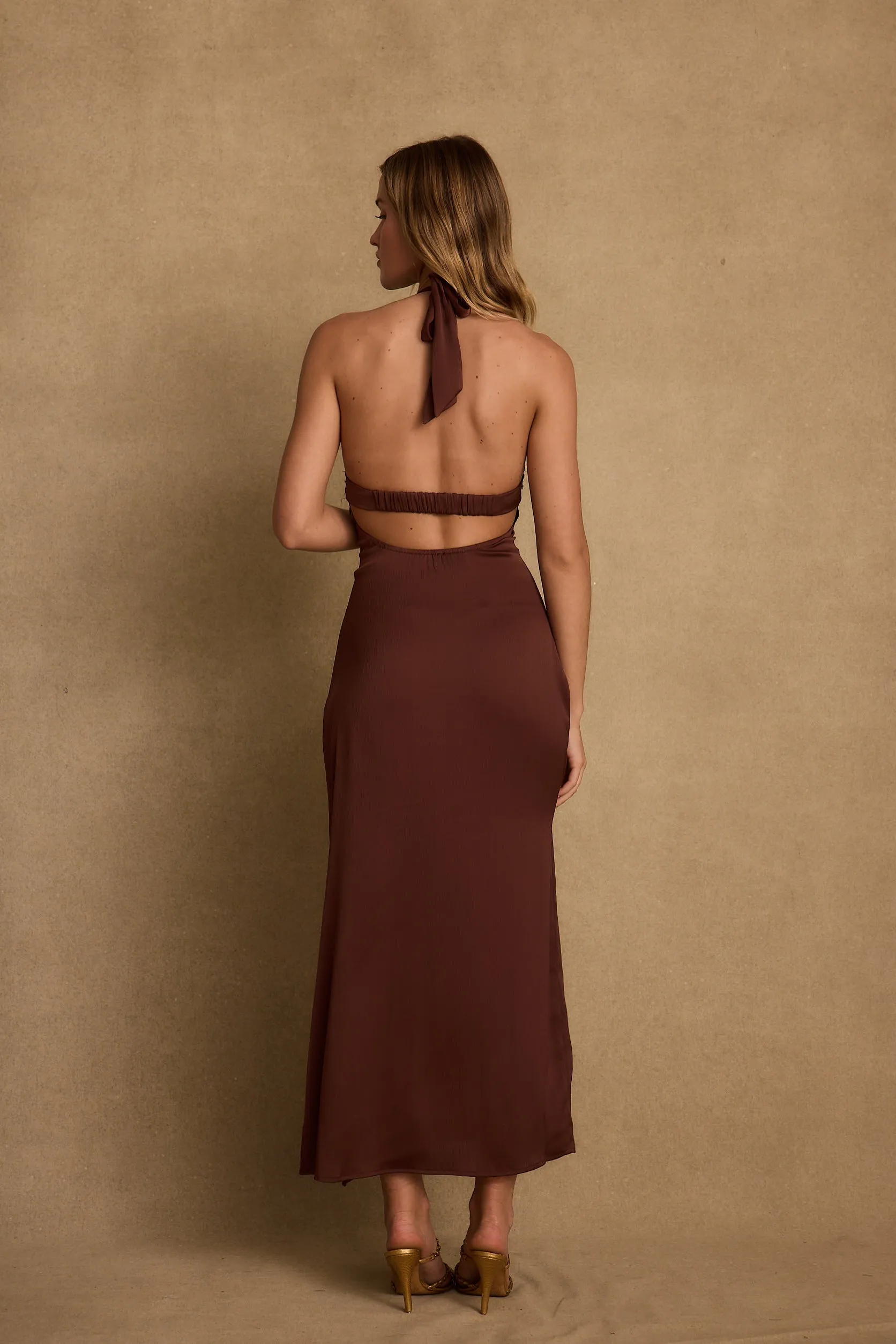 Sunny Lace Vanessa Espresso Satin Midi Dress