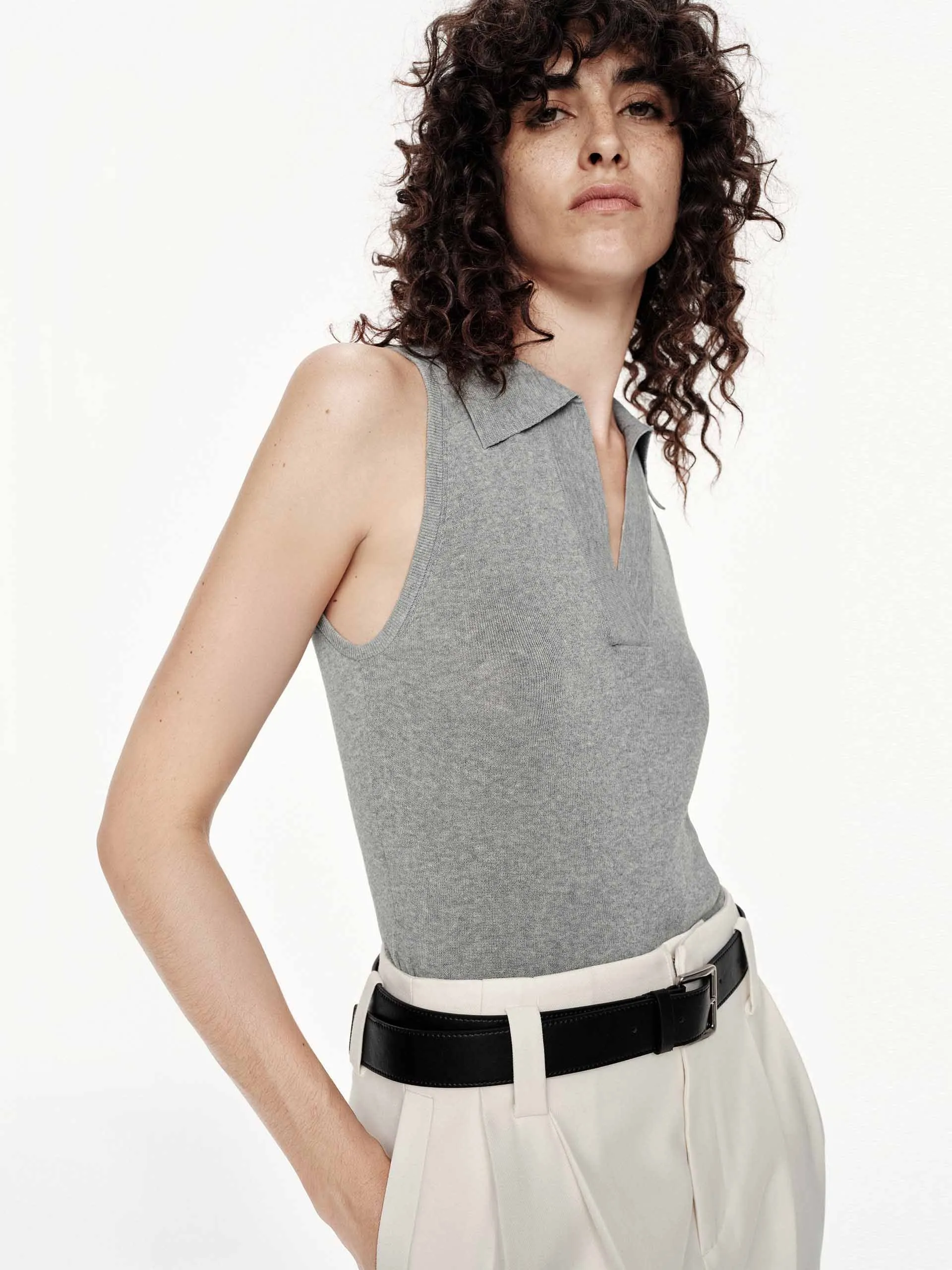 Sleeveless Polo Top Sleek Layers Elegant Comfort