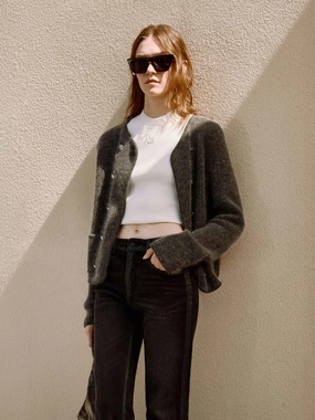 Double Breasted Cropped Cardigan Functional Drape