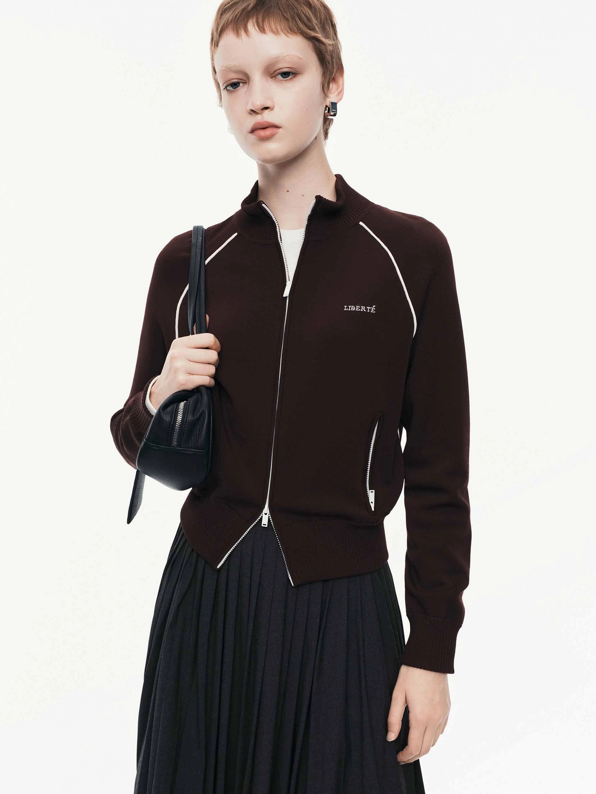 Raglan Sleeve Cropped Cardigan Brushed Inner Layer Knit Reinforced Edges
