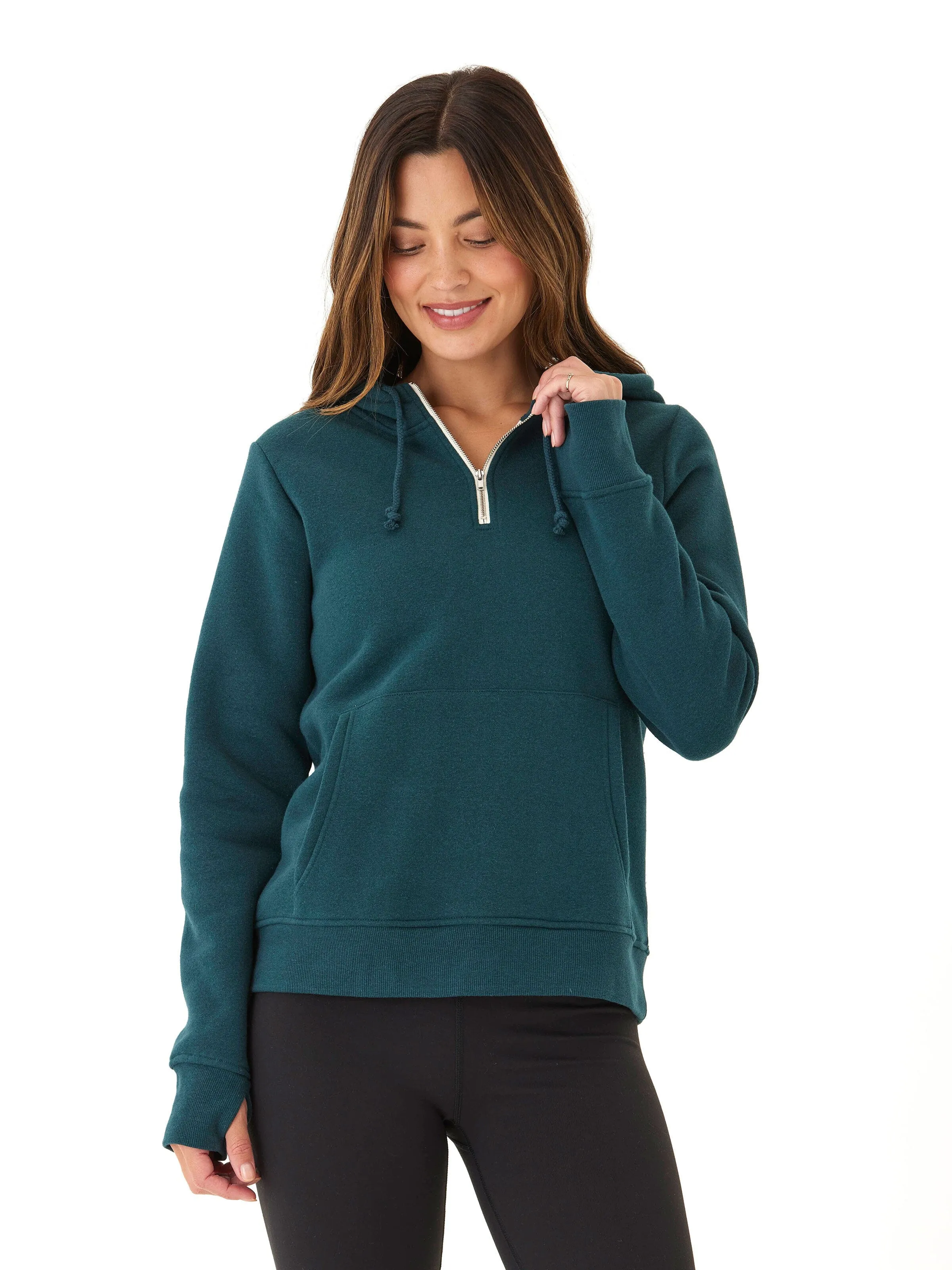 Sinead 1/4 Zip Triblend Fleece Hoodie Water Based Coating Multi pockets