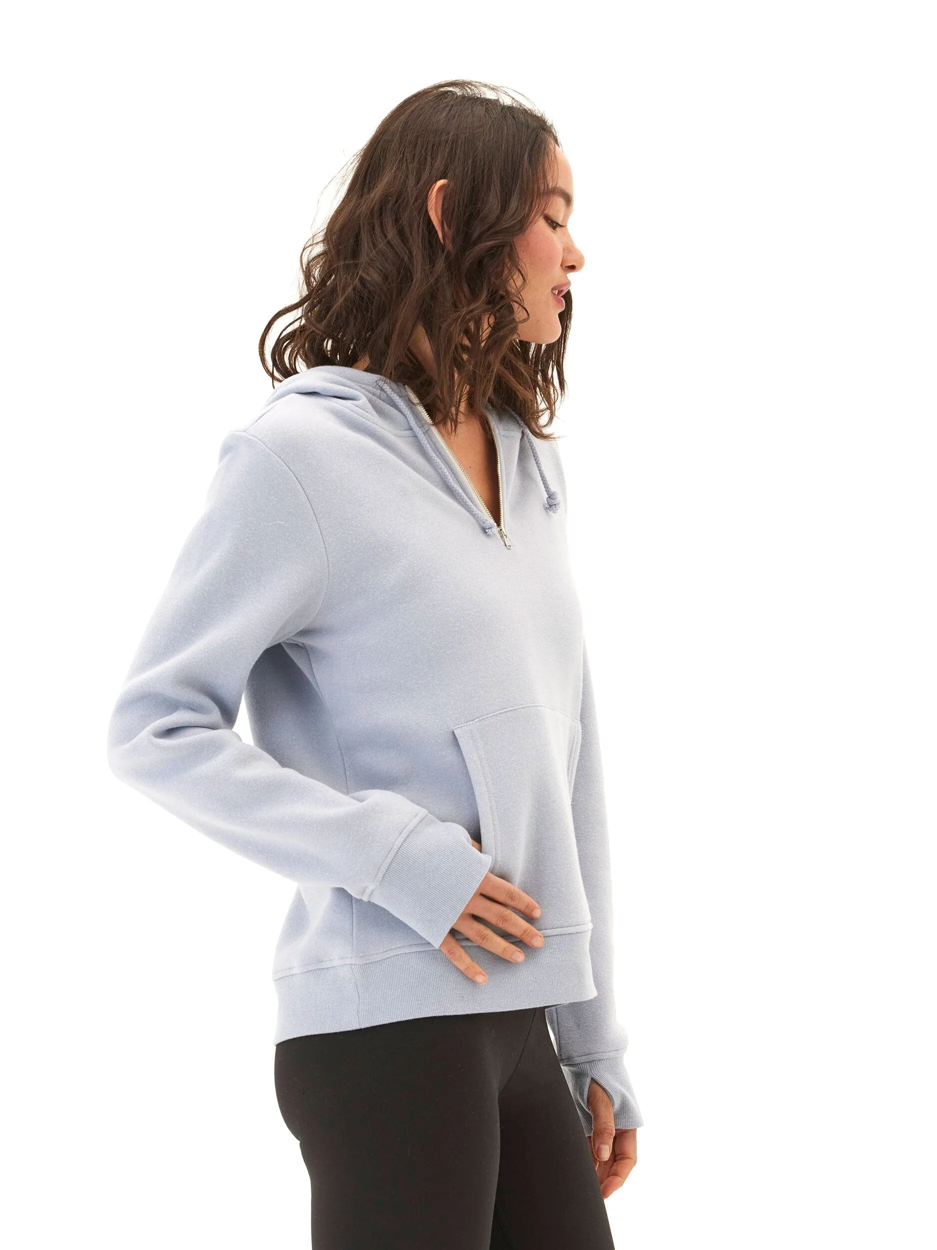 Sinead 1/4 Zip Triblend Fleece Hoodie DoubleLayeredHem Subtle Color Tone