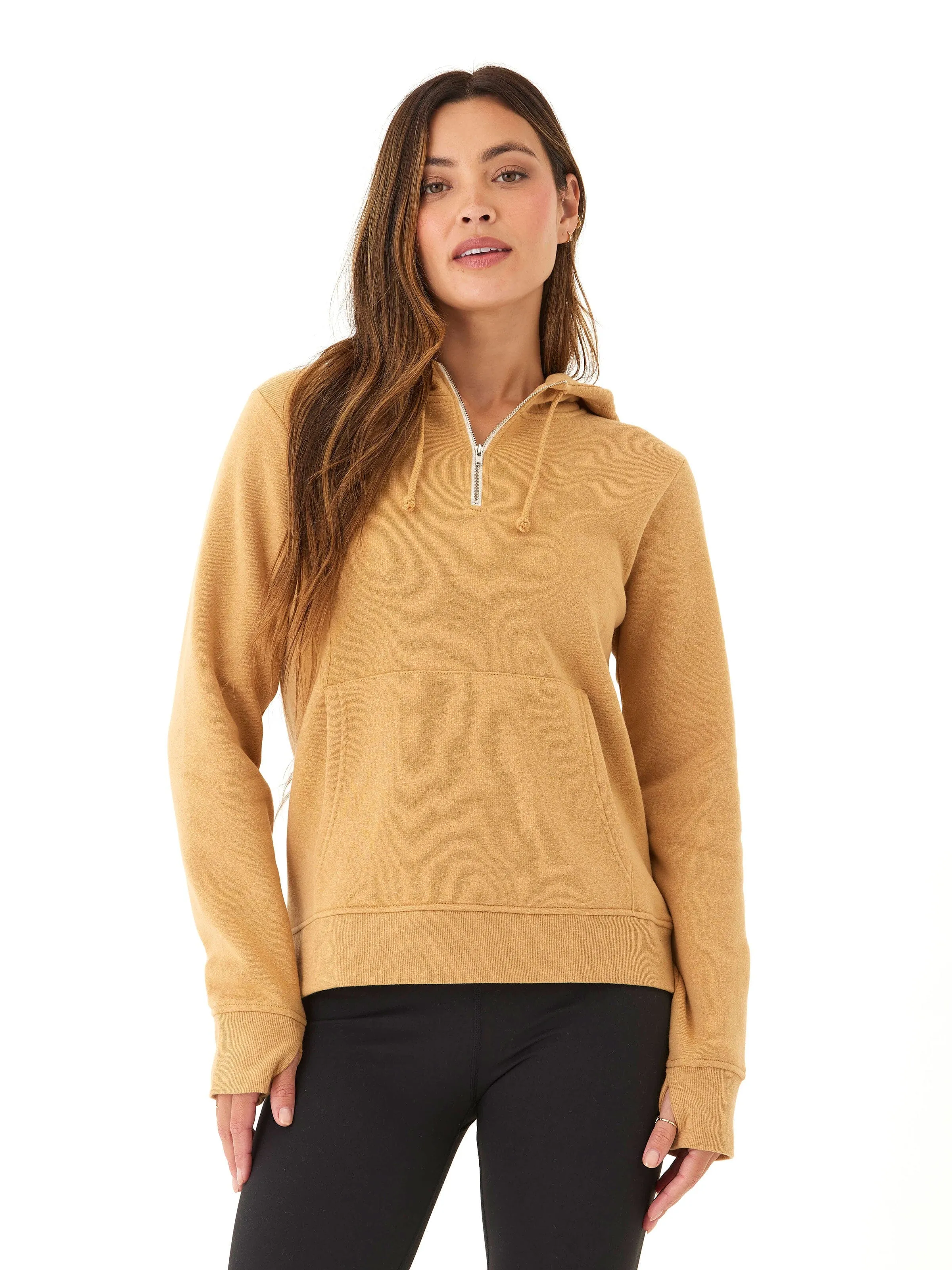 Elastic Binding Reinforced Elbow Patches Sinead 1/4 Zip Triblend Fleece Hoodie