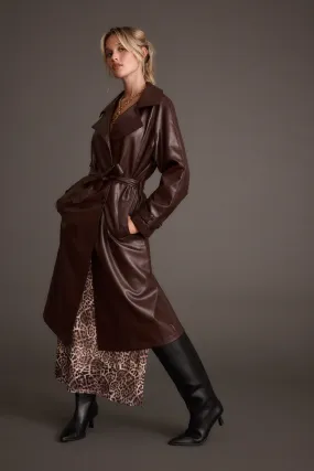 Weather Fit Brynne Faux Leather Mahogany Brown Trench