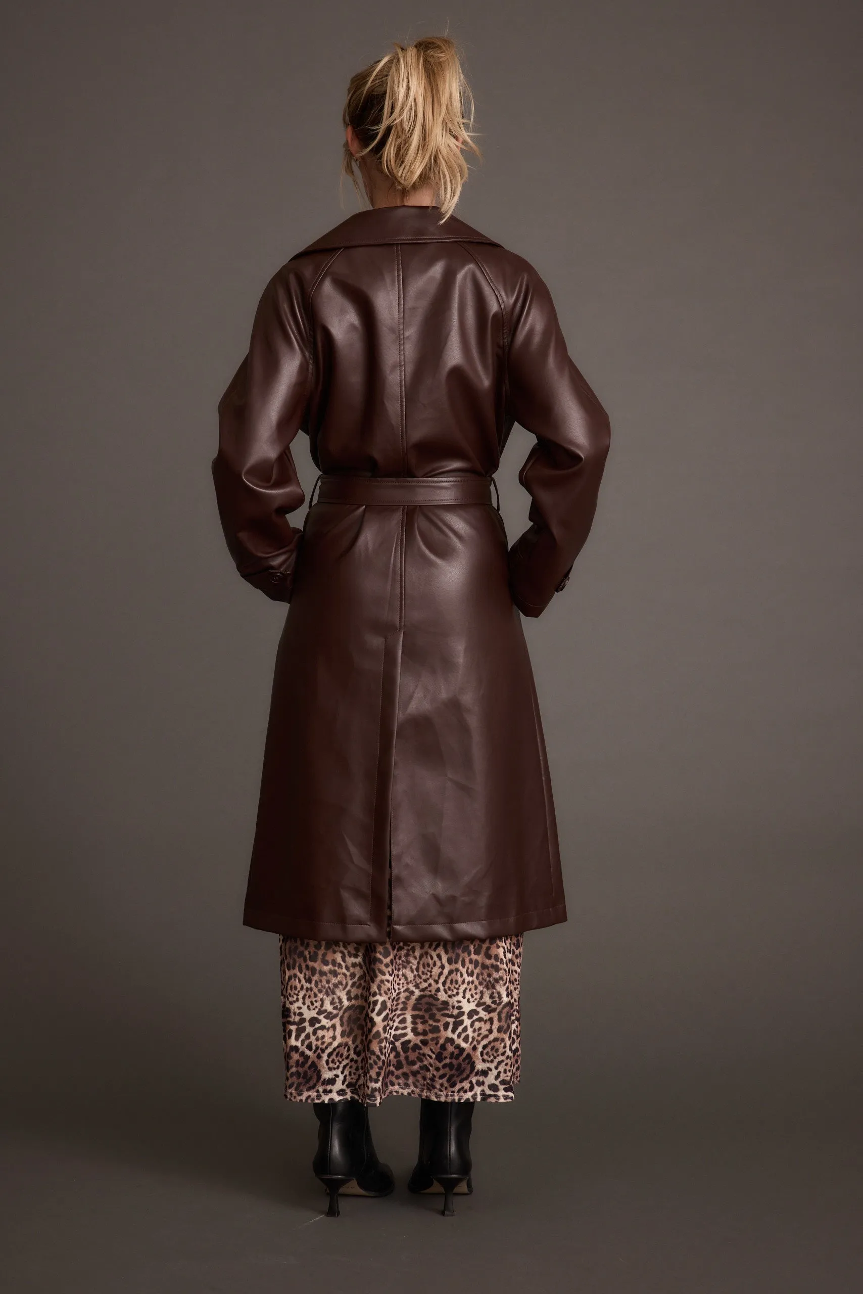 Fray Resistant Edges OdorControl Treatment Brynne Faux Leather Mahogany Brown Trench