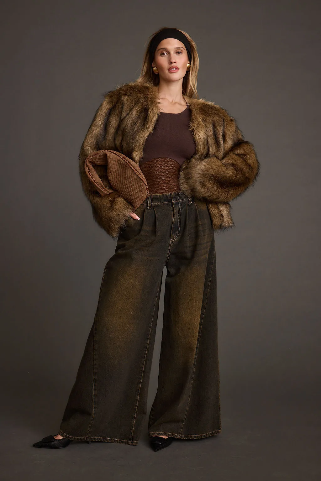 Dakota Washed Black Wide Leg Jeans Cropped hem