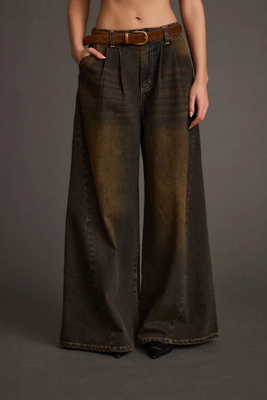 Dakota Washed Black Wide Leg Jeans Practical Fit Relaxed Design Wear